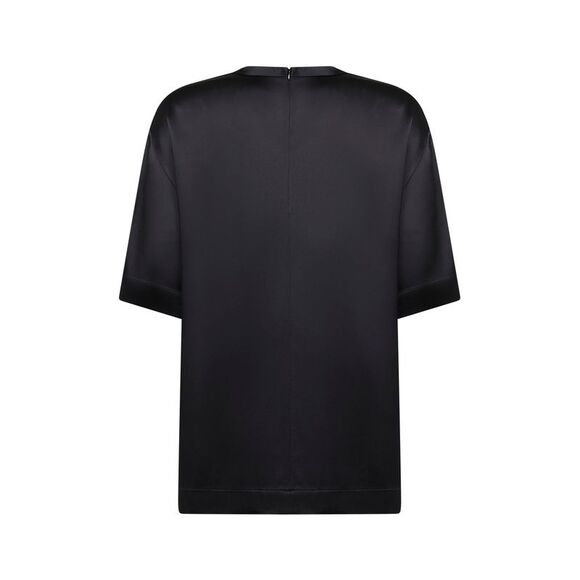 Toteme Women Black Viscose Satin Crewneck T-Shirt - Picture 2 of 2